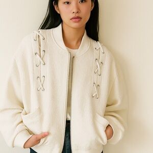 Express Cream Lace-Up Bomber Jacket